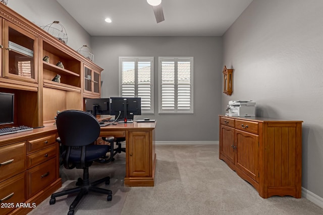 1036 W Siebold Tree Ave, Queen Creek, AZ 85140 - office area with a ceiling fan, light colored carpet, and baseboards