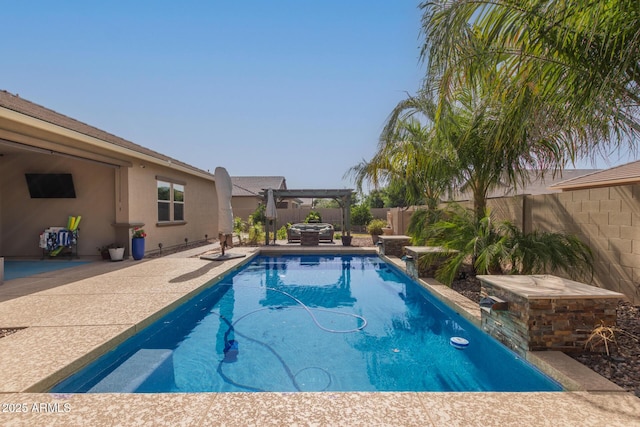1036 W Siebold Tree Ave, Queen Creek, AZ 85140 - view of swimming pool with a pergola, a fenced backyard, and a patio