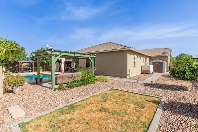 1036 W Siebold Tree Ave, Queen Creek, AZ 85140 - back of property featuring a pergola, stucco siding, an outdoor pool, a patio, and outdoor lounge area