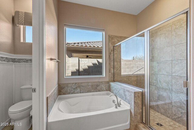5813 E Ashler Hills Dr, Cave Creek, AZ 85331 - full bathroom featuring a shower stall, a bath, and toilet
