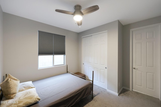 738 W Kingman Dr, Casa Grande, AZ 85122 - bedroom featuring light carpet, a ceiling fan, baseboards, and a closet