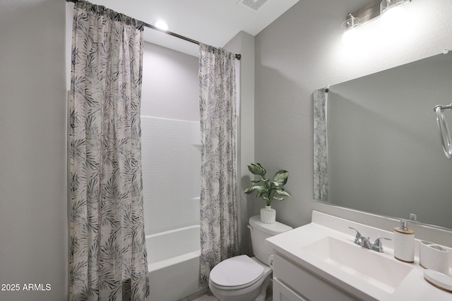 738 W Kingman Dr, Casa Grande, AZ 85122 - bathroom featuring shower / bath combination with curtain, visible vents, vanity, and toilet