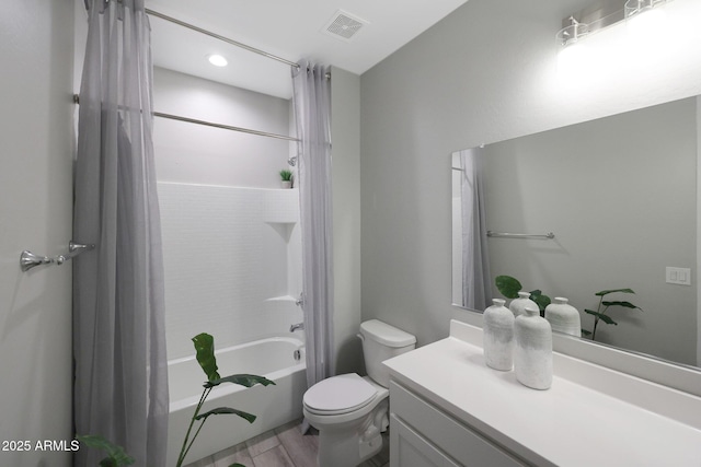 738 W Kingman Dr, Casa Grande, AZ 85122 - full bathroom with shower / bath combination with curtain, visible vents, vanity, and toilet