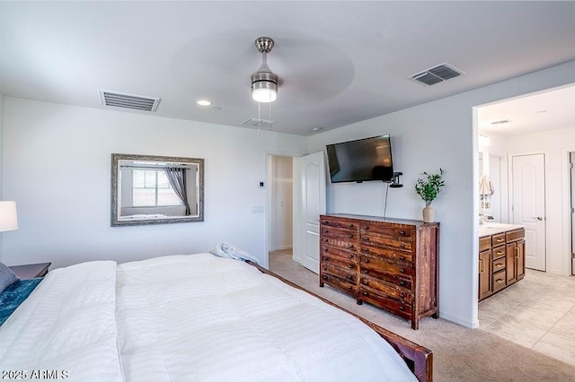 32047 N 125th Ave, Peoria, AZ 85383 - bedroom featuring light carpet, a ceiling fan, ensuite bathroom, baseboards, and recessed lighting