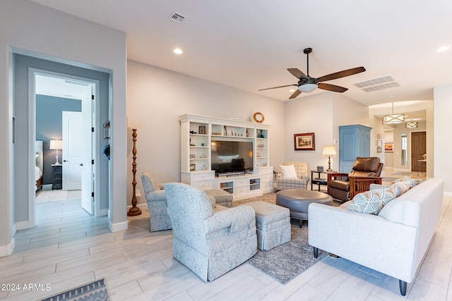 living room with ceiling fan