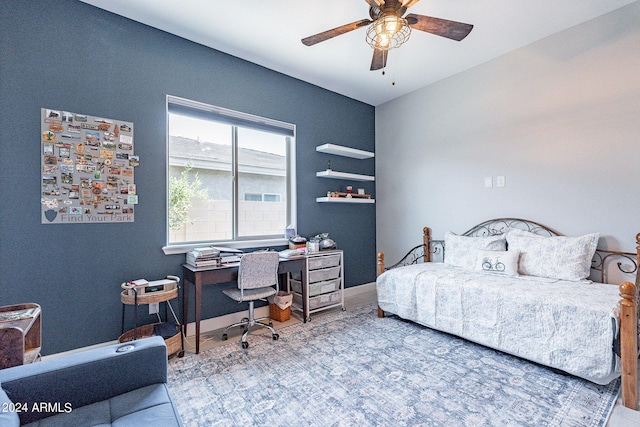 bedroom featuring ceiling fan