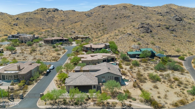 drone / aerial view featuring a mountain view