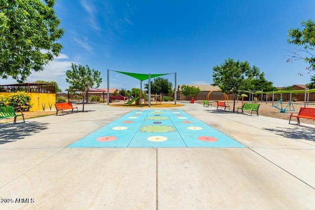 view of community featuring a gazebo and a playground