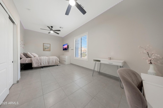25454 N 73rd Ave, Peoria, AZ 85383 - bedroom with light tile patterned floors, a closet, ceiling fan, and visible vents