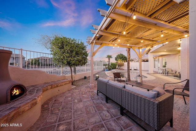 25454 N 73rd Ave, Peoria, AZ 85383 - view of patio / terrace featuring a fenced backyard and an outdoor living space with a fireplace