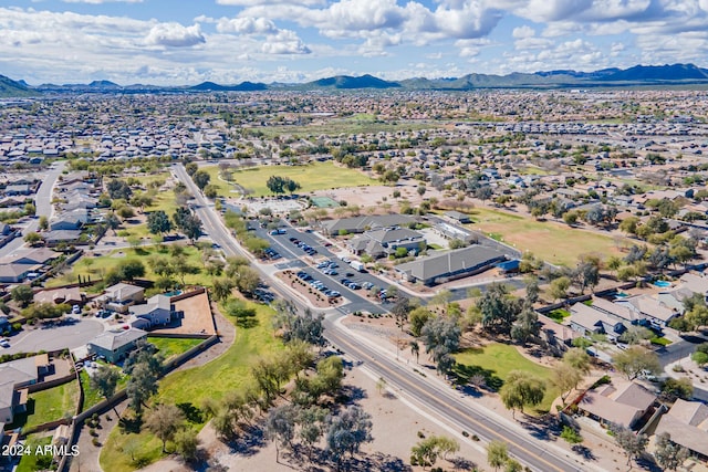 aerial view with a mountain view and a residential view