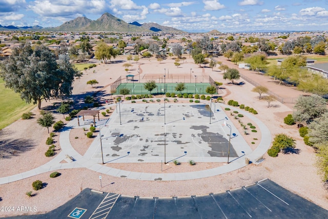 drone / aerial view featuring a mountain view