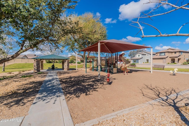 community play area with a gazebo