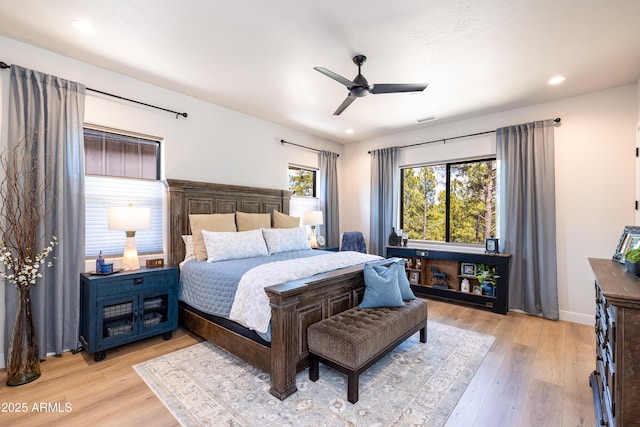 2582 S Cottonrose Ln, Flagstaff, AZ 86001 - bedroom featuring light wood finished floors, recessed lighting, ceiling fan, and baseboards