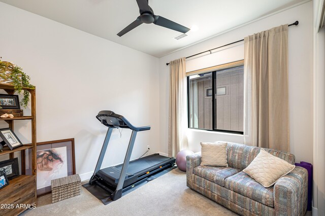 2582 S Cottonrose Ln, Flagstaff, AZ 86001 - workout area with carpet flooring, ceiling fan, and baseboards