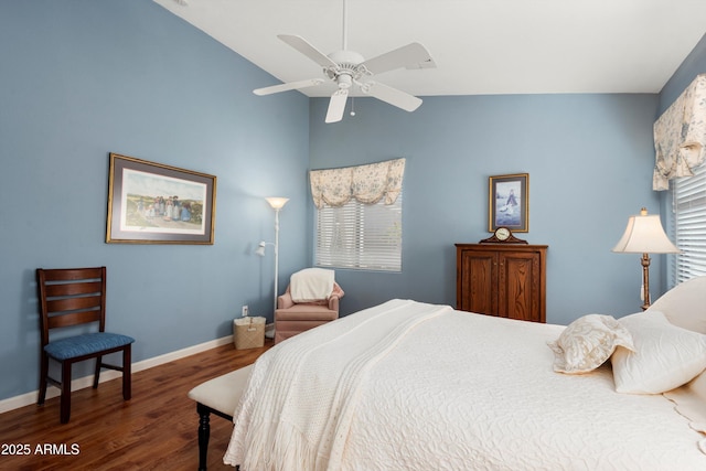 17611 W Ingleside Dr, Surprise, AZ 85374 - bedroom with lofted ceiling, a ceiling fan, wood finished floors, and baseboards