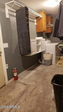 22744 E Carla Vista Dr, Mesa, AZ 85212 - laundry area featuring cabinet space, washer and clothes dryer, and carpet