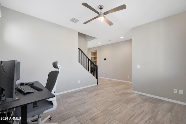 home office with ceiling fan