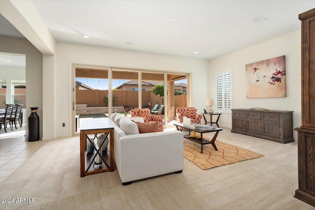 living room featuring light tile patterned flooring