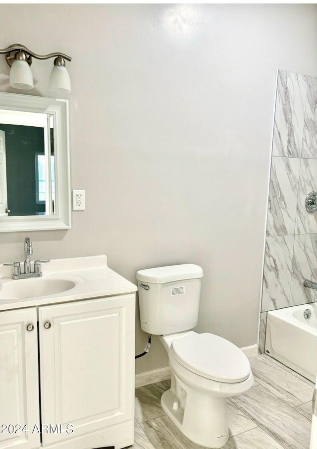 full bathroom with vanity, bathtub / shower combination, and toilet