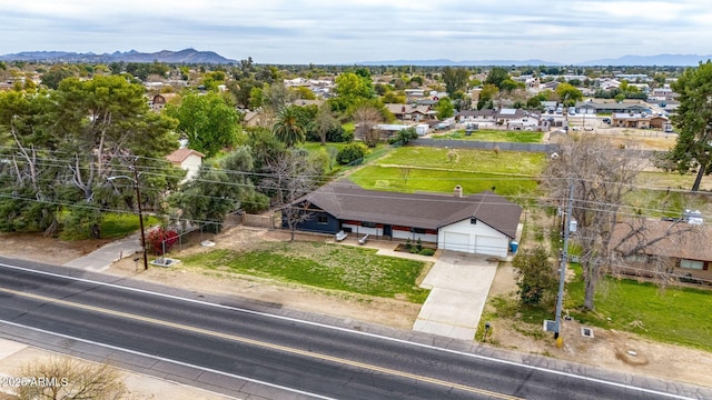 aerial view featuring a residential view and a mountain view