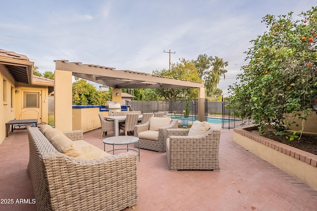 view of patio / terrace featuring a fenced in pool, an outdoor hangout area, and a grill