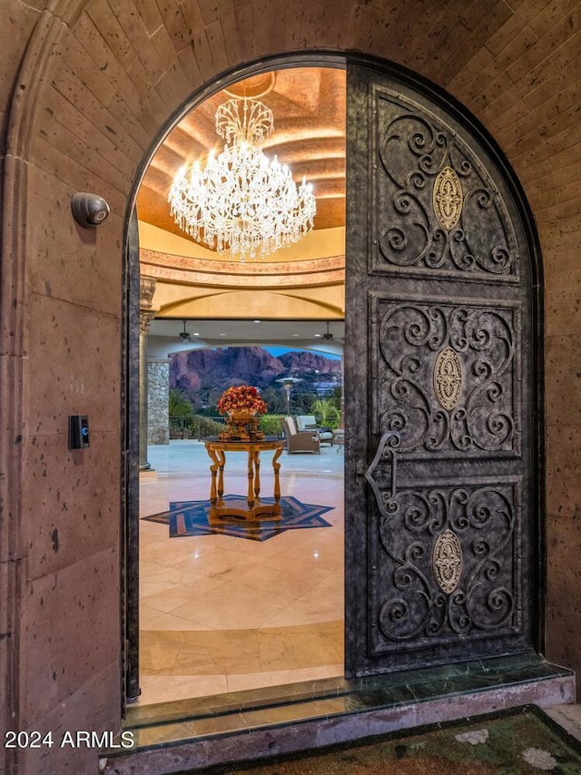 interior space featuring a chandelier