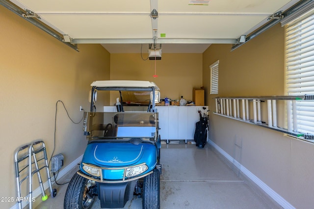 garage with a garage door opener