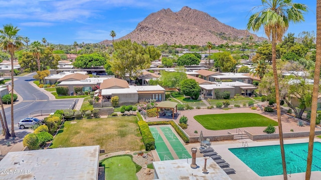 4800 N 68th St Unit 101, Scottsdale, AZ 85251 - view of pool with shuffleboard, a putting green, a mountain view, a residential view, and a yard