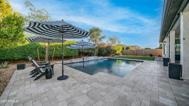 view of pool with a patio, a fenced backyard, and a fenced in pool