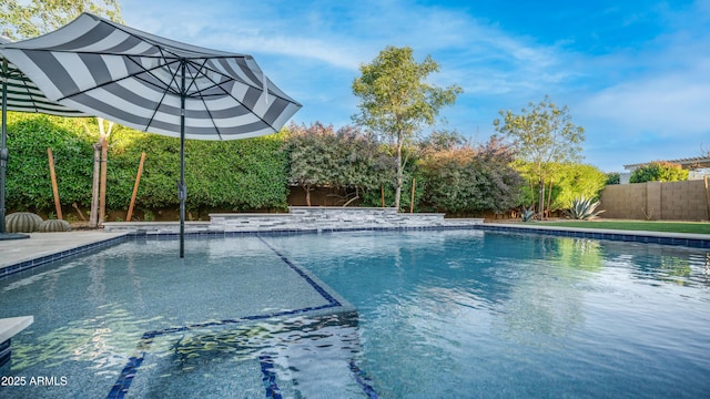 pool featuring a fenced backyard