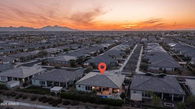 aerial view with a residential view and a mountain view