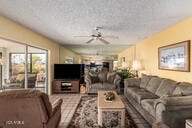 living area with a ceiling fan