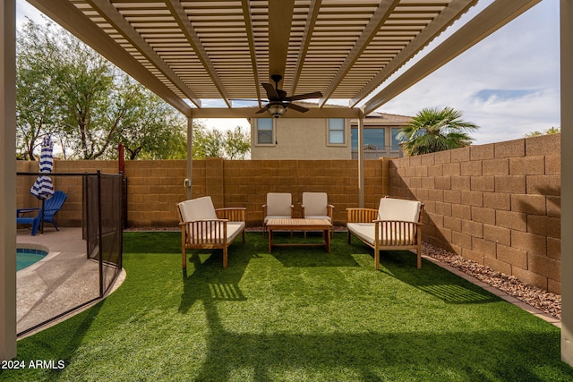 view of patio featuring ceiling fan and a pergola