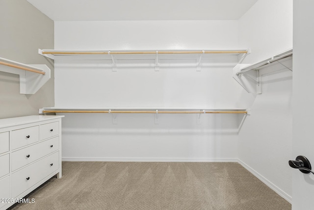 walk in closet with light colored carpet