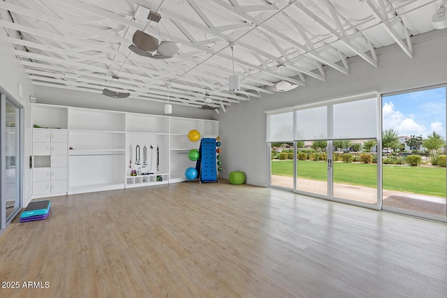 exercise area featuring wood finished floors