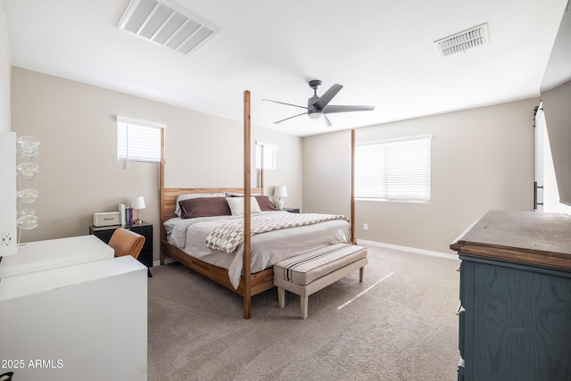 bedroom with carpet floors and ceiling fan