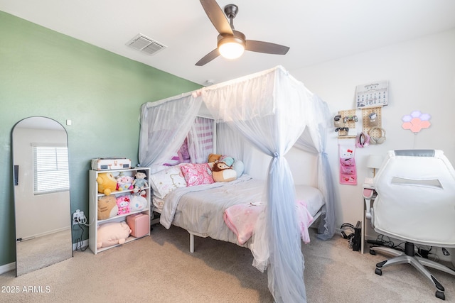 bedroom featuring carpet flooring and ceiling fan