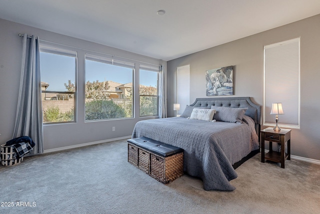 bedroom with light carpet