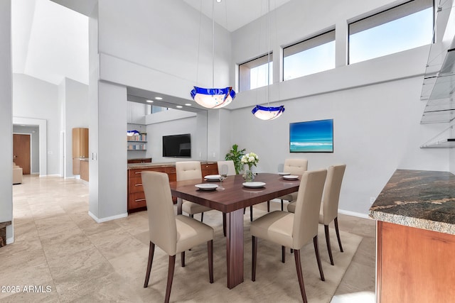 dining space with a high ceiling