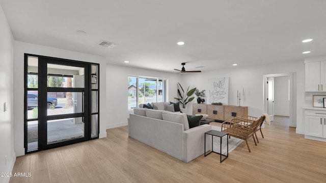 5109 E Blanche Dr, Scottsdale, AZ 85254 - living area with recessed lighting, light wood-style floors, baseboards, and a ceiling fan