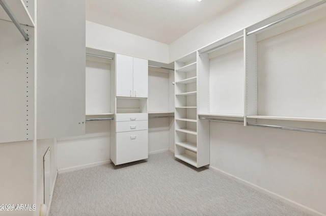 walk in closet with light colored carpet