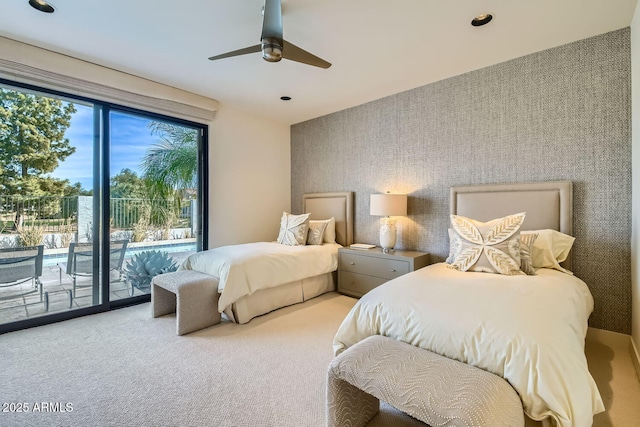 carpeted bedroom featuring access to outside