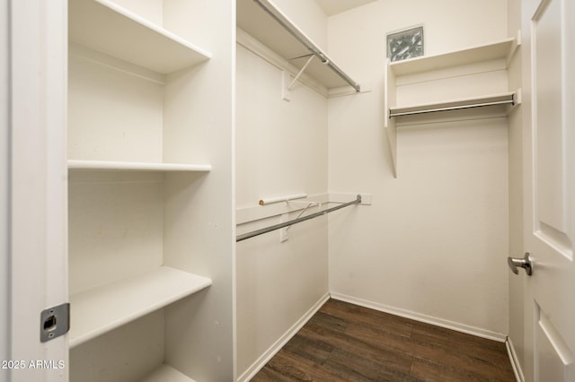 spacious closet with dark wood finished floors