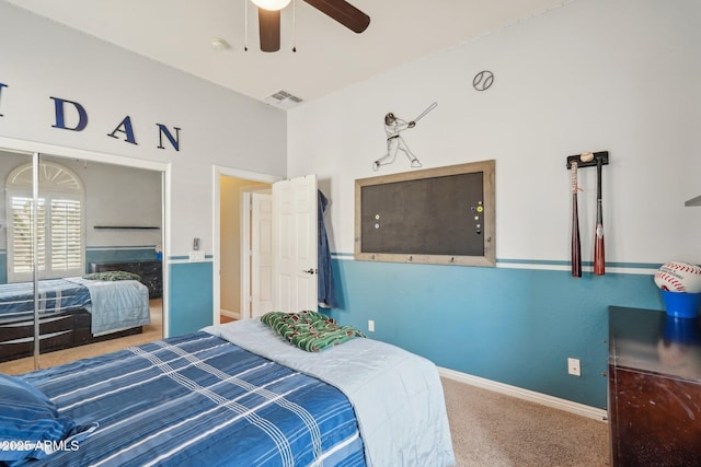 bedroom with baseboards, visible vents, and carpet floors