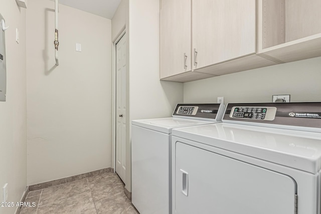 9550 E Thunderbird Rd Unit 149, Scottsdale, AZ 85260 - washroom with washing machine and dryer, baseboards, and cabinet space