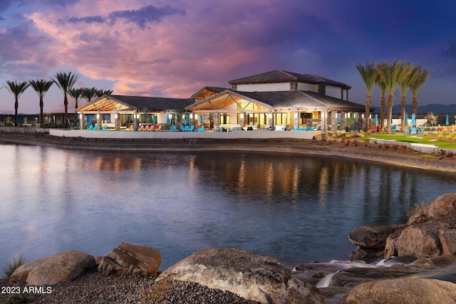 property view of water with a gazebo