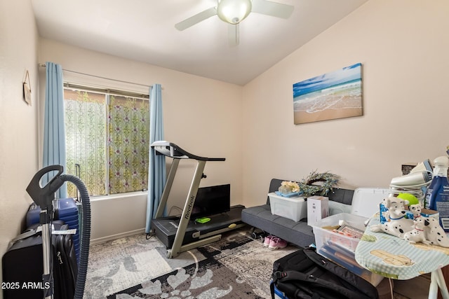 4441 E Desert Wind Dr, Phoenix, AZ 85044 - workout area featuring ceiling fan, carpet, and baseboards