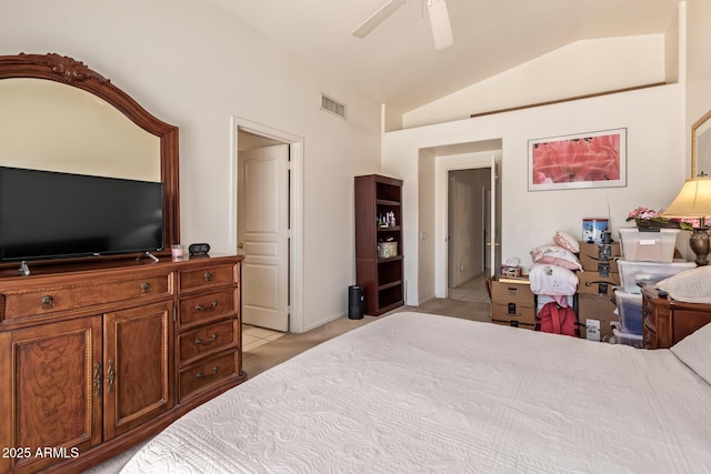 4441 E Desert Wind Dr, Phoenix, AZ 85044 - bedroom with lofted ceiling, light carpet, and ceiling fan