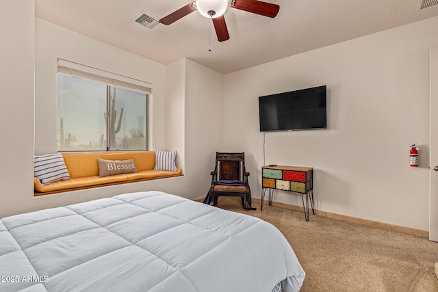 bedroom featuring carpet floors and ceiling fan